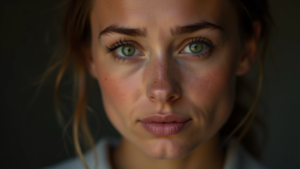 Tæt portræt af kvinde med intens fokus, ansigtsudtryk der viser emotion